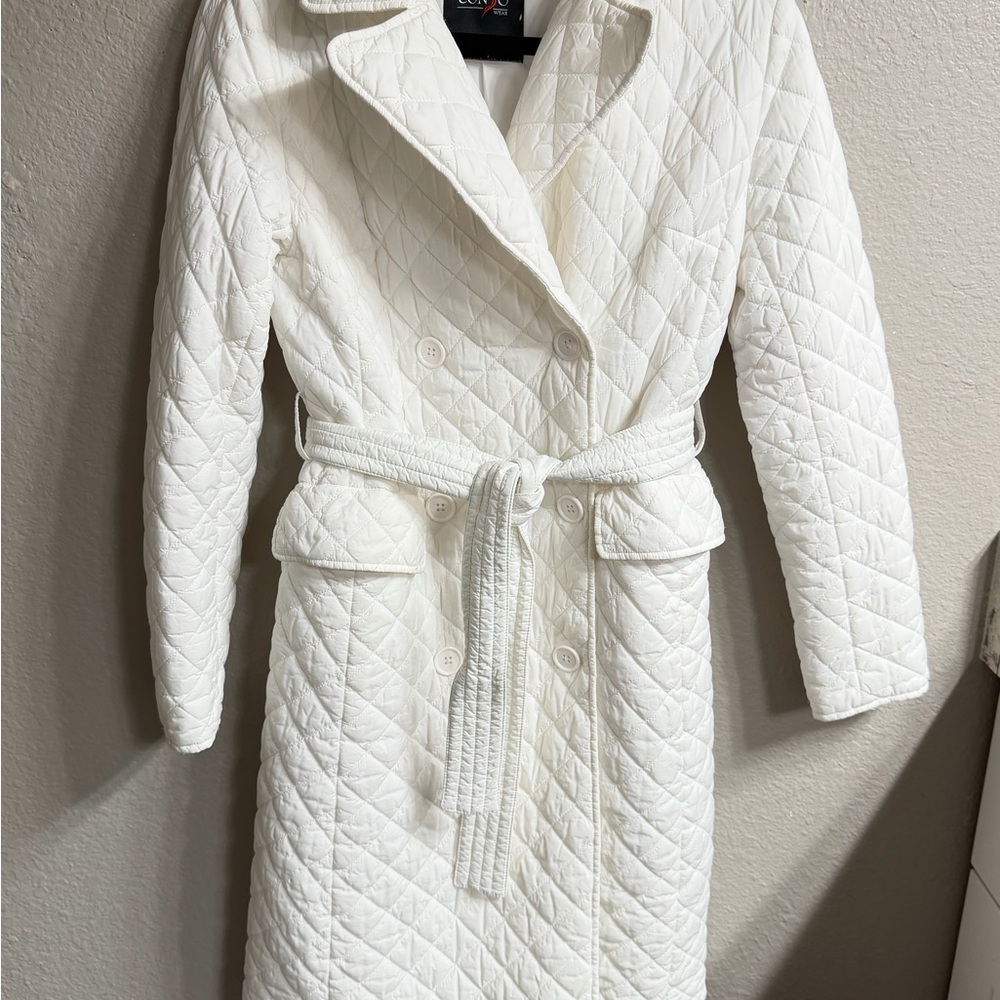 Chic White Quilted Trench Coat